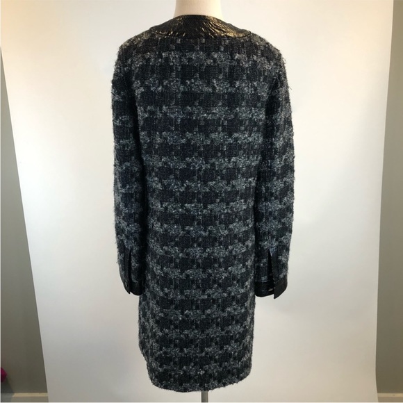 Tory Burch Black Gray Tweed Coat Faux Leather Trim, 8 - Picture 8 of 9